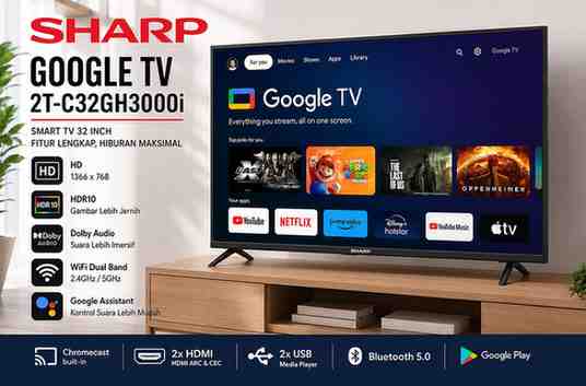 Fitur SHARP Google TV 2T-C32GH3000i
