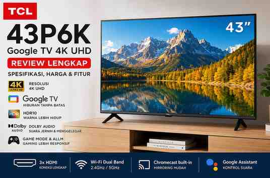 Review TCL 43P6K Spesifikasi, Harga & Fitur Google TV 4K UHD