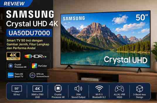 Review Spesifikasi, Harga & Fitur Samsung Crystal UHD 4K UA50DU7000