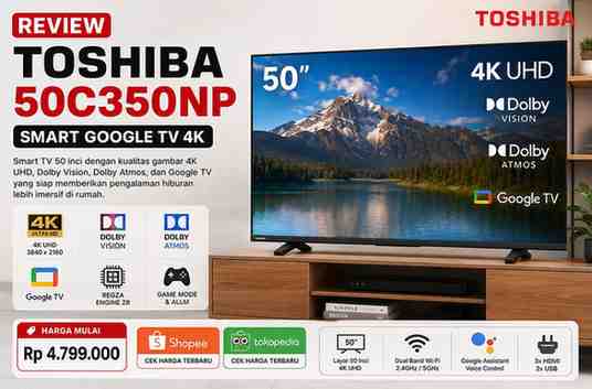 Spesifikasi Smart Google TV 4K 50 INCH Toshiba 50C350NP